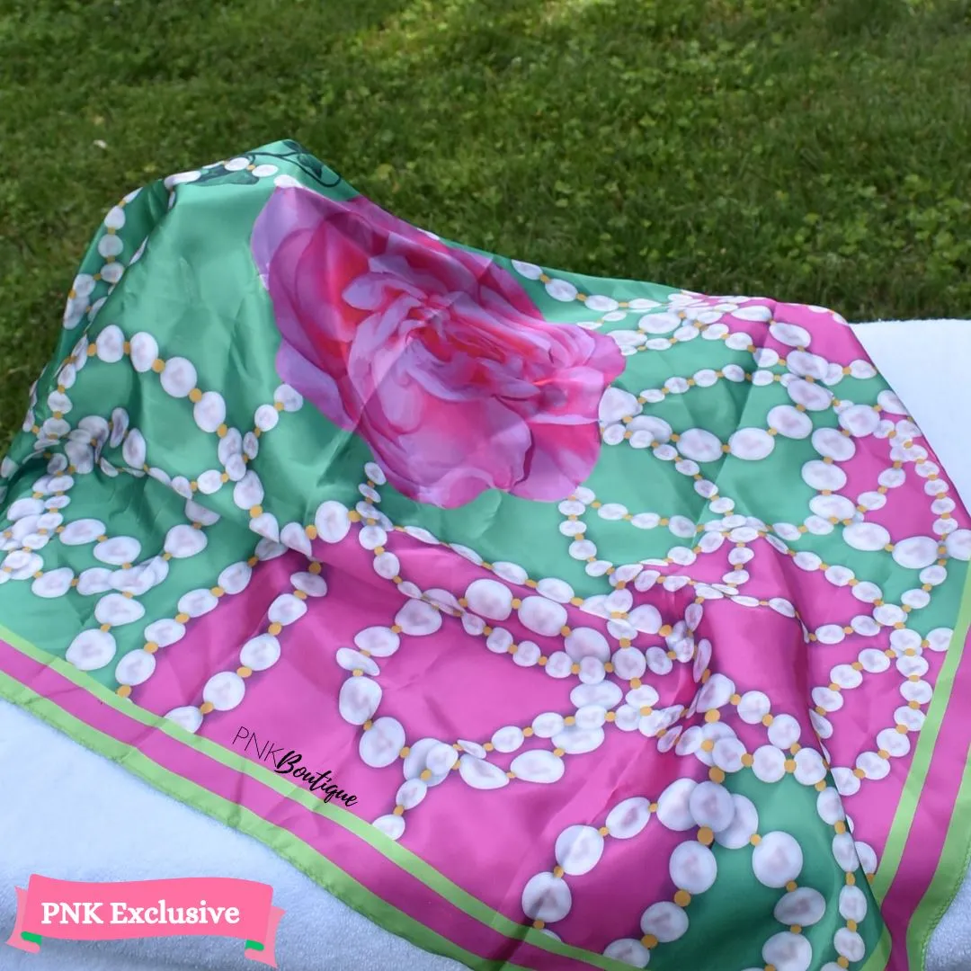 PNK Signature Pink & Green Scarf - Floral Print