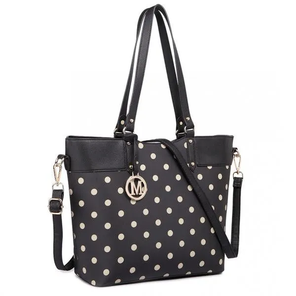 Polka Dot Print Tote Bag - Black