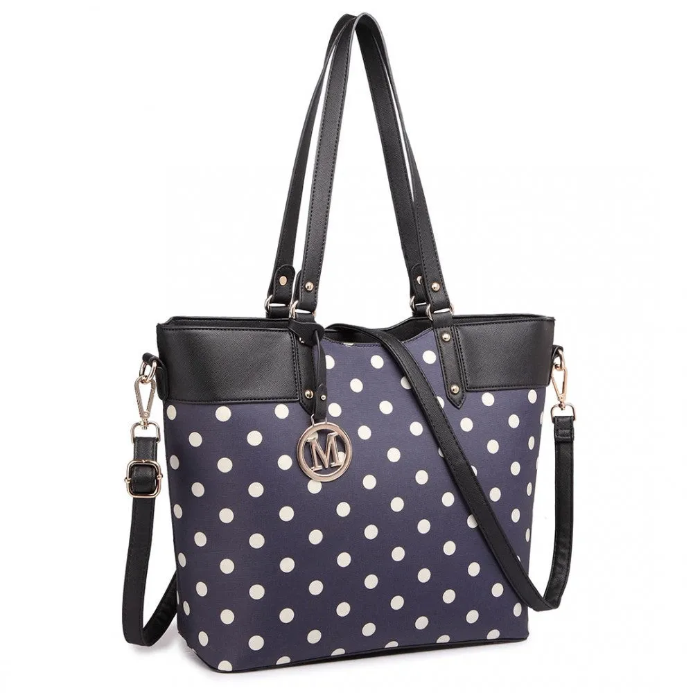 Polka Dot Print Tote Bag - Navy