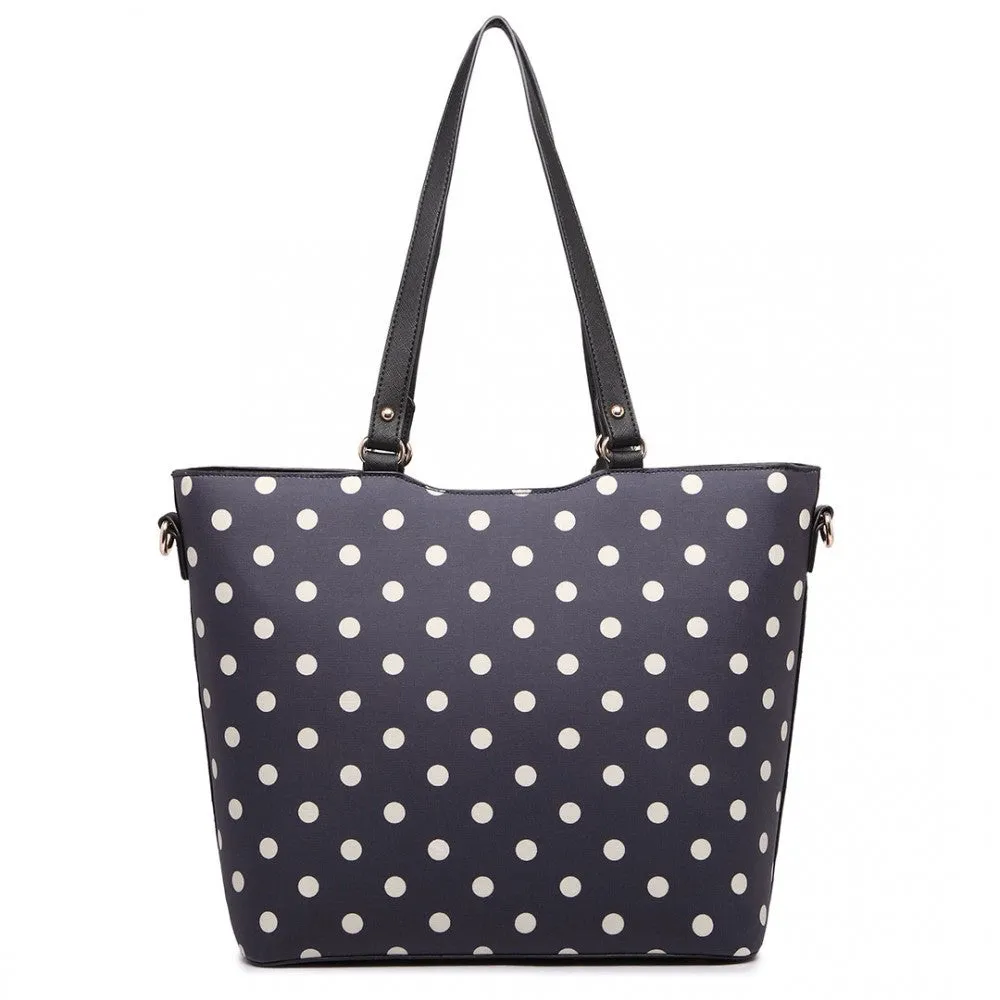 Polka Dot Print Tote Bag - Navy