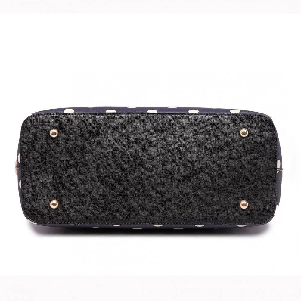 Polka Dot Print Tote Bag - Navy