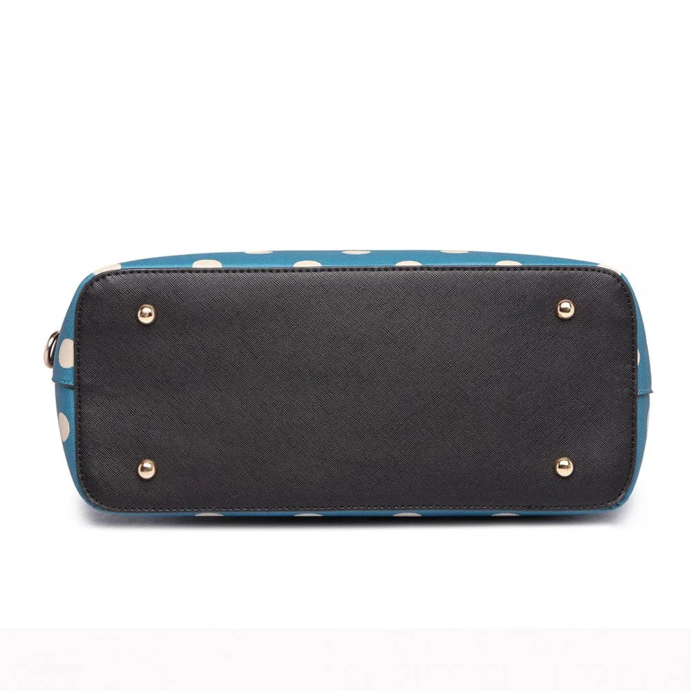 Polka Dot Print Tote Bag - Teal