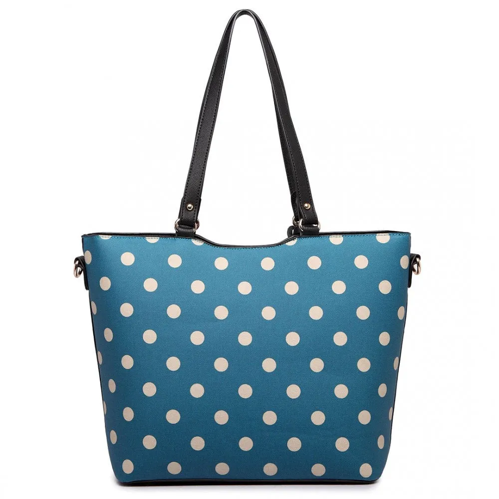Polka Dot Print Tote Bag - Teal