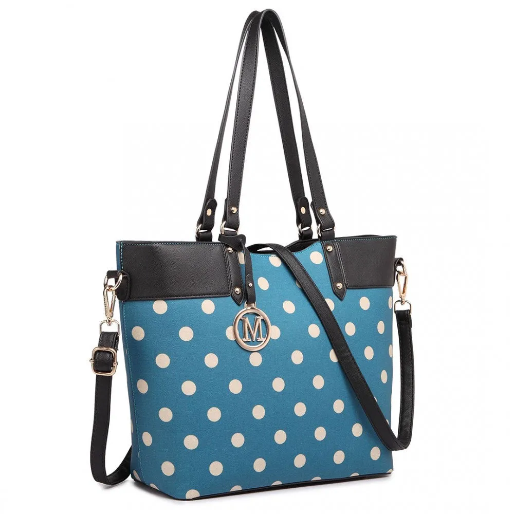 Polka Dot Print Tote Bag - Teal
