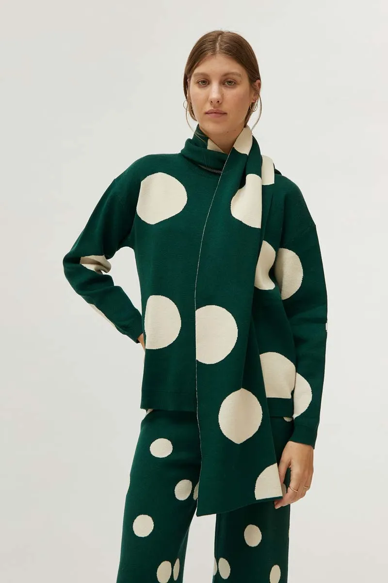 Polka Dot Printed Jacquard Knit Scarf