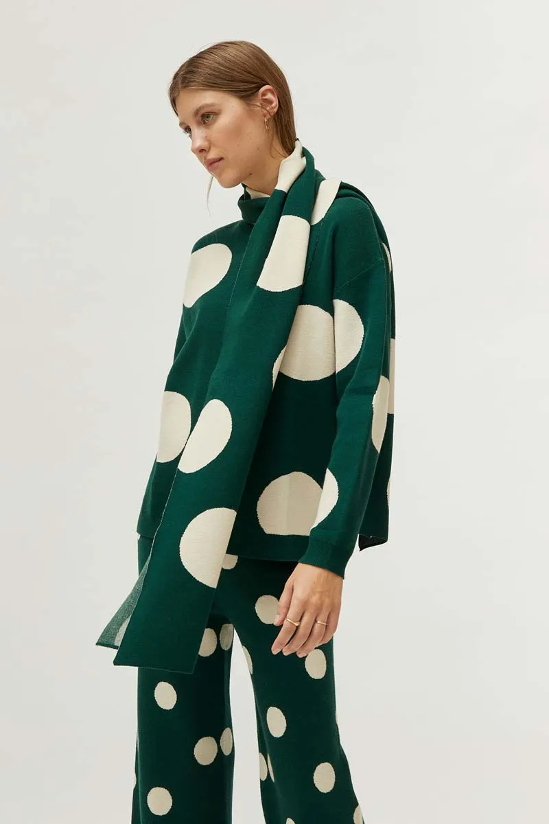 Polka Dot Printed Jacquard Knit Scarf