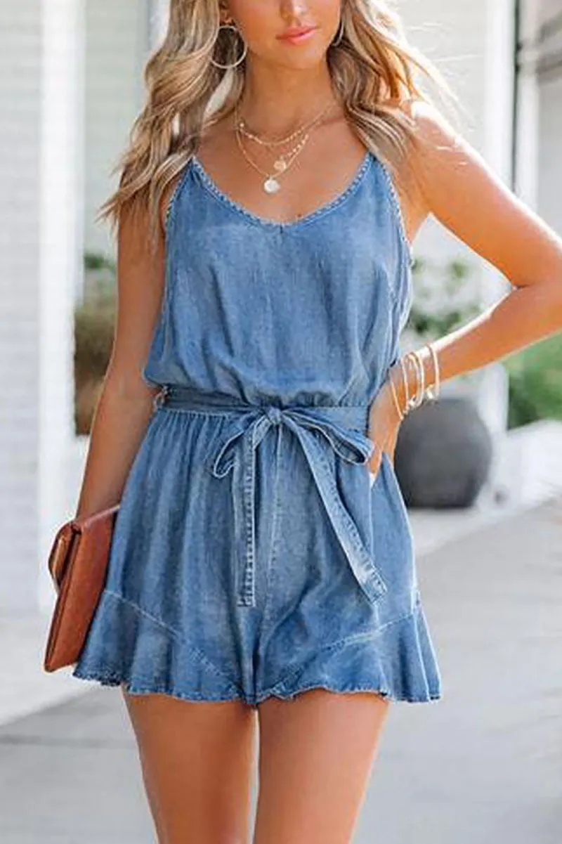 PRE-ORDER! ETA 4/1 Sunny Days Ashleigh Blue Denim Romper **SHIPPING EXPECTED TO BEGIN ON DATE 4/1**