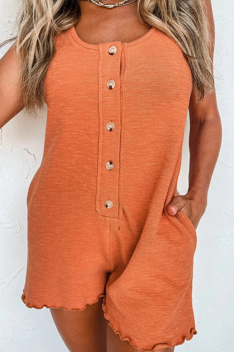 PREORDER! ETA 4/8 Summertime Grapefruit Orange U-Neck Sleeveless Romper **SHIPPING EXPECTED TO BEGIN ON DATE 4/8**
