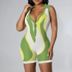 Print Sleeveless Button Detailed Romper