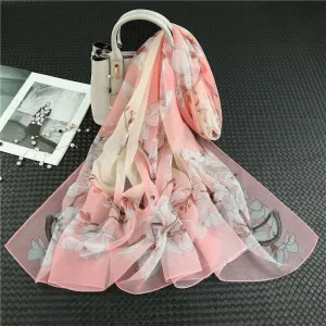 Printed Chiffon Silk Scarf Women 90*180cm Oversized Sunscreen Holiday Seaside Beach Shawl