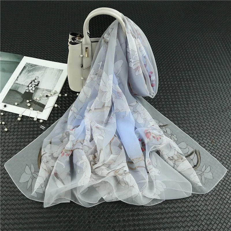 Printed Chiffon Silk Scarf Women 90*180cm Oversized Sunscreen Holiday Seaside Beach Shawl