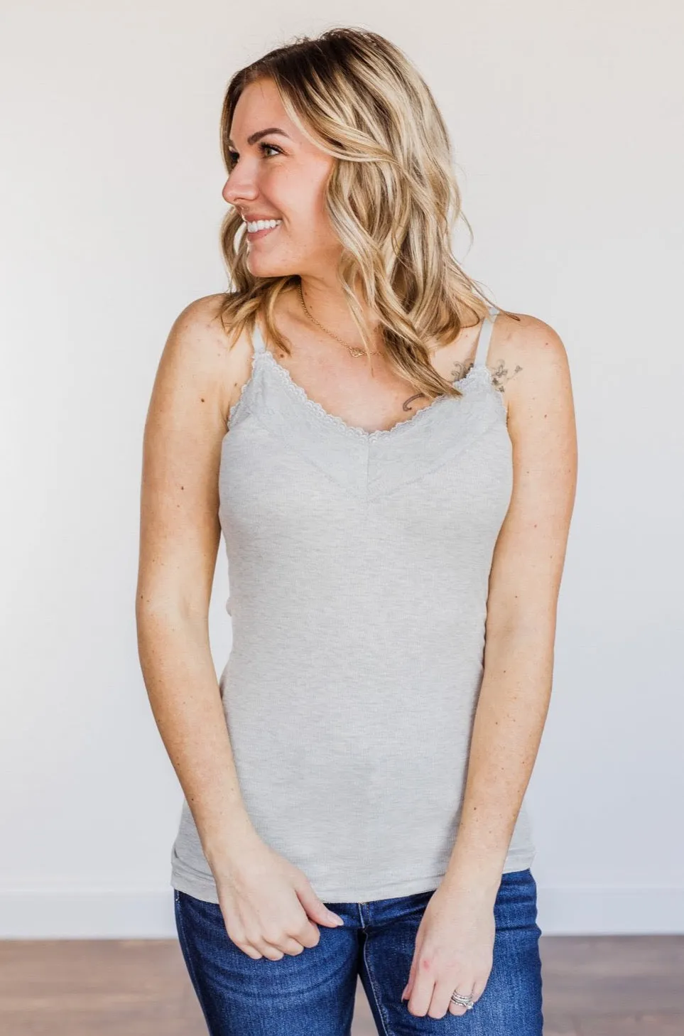 Pulse Basics All You Ever Wanted Lace Tank- Heather Grey