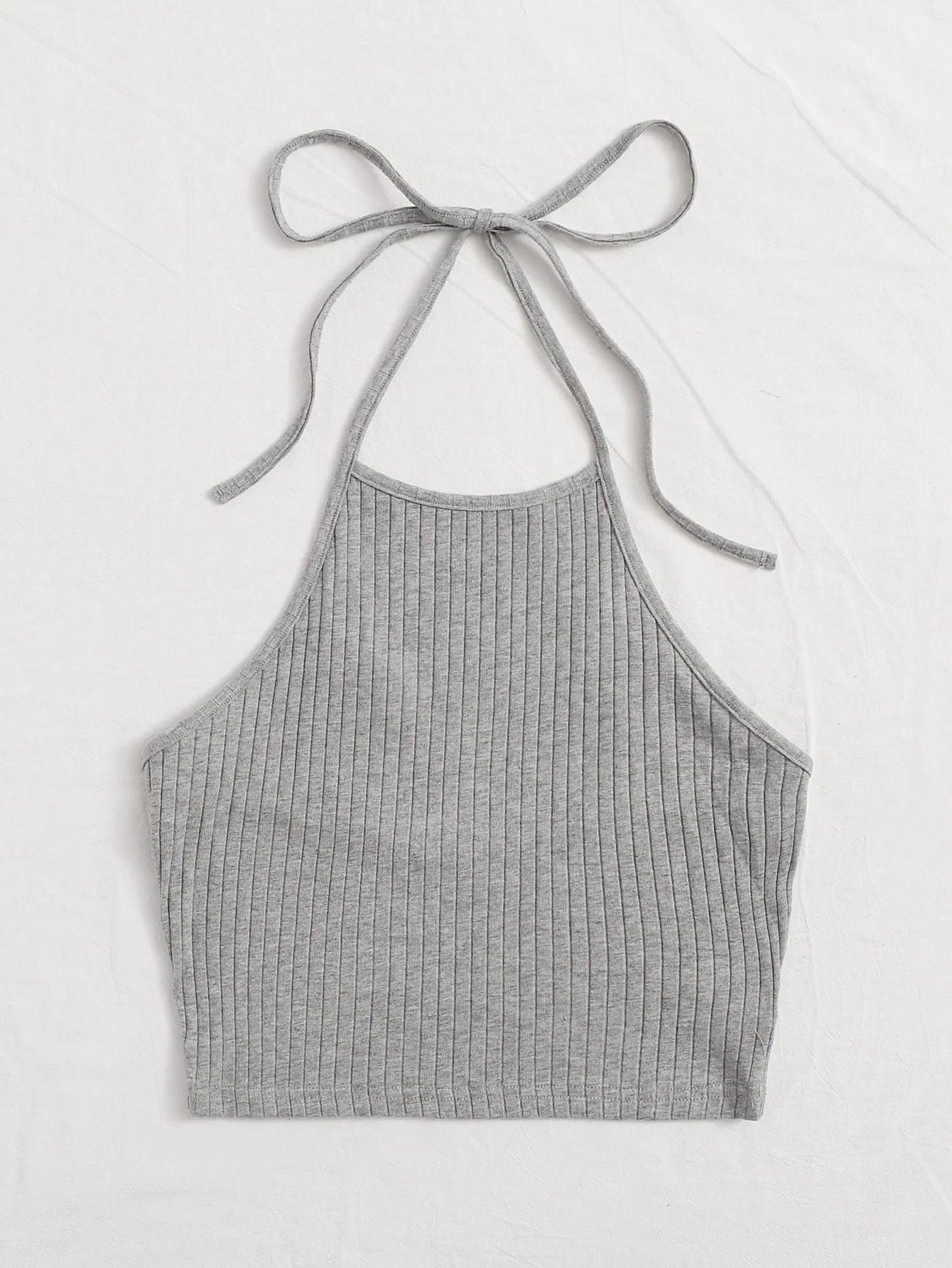 Qutie Solid Rib-knit Halter Top