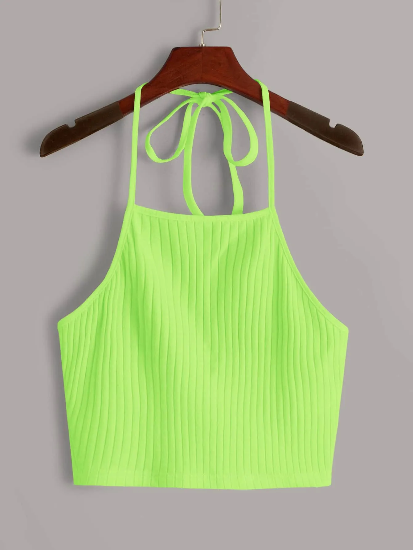 Qutie Solid Rib-knit Halter Top