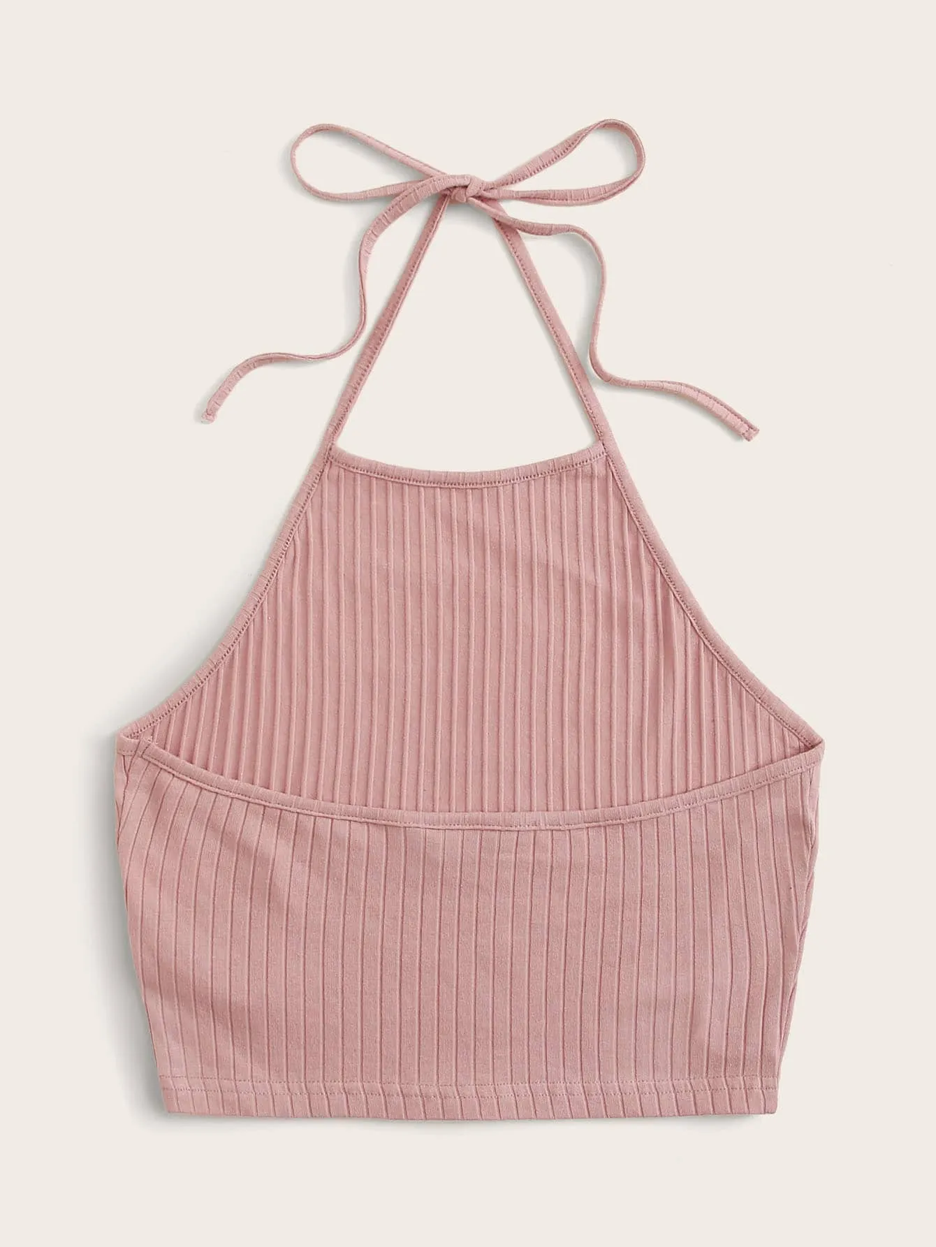 Qutie Solid Rib-knit Halter Top