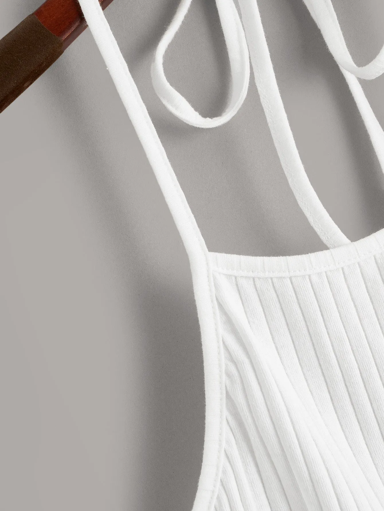Qutie Solid Rib-knit Halter Top