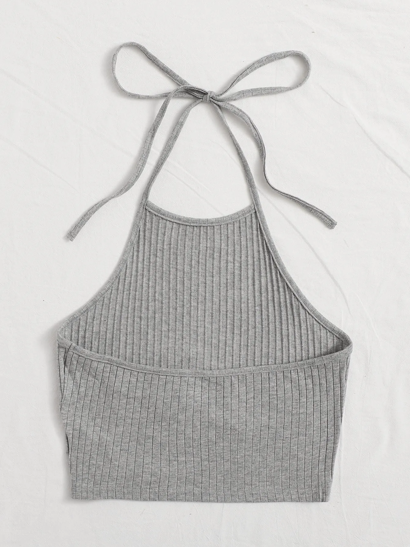 Qutie Solid Rib-knit Halter Top