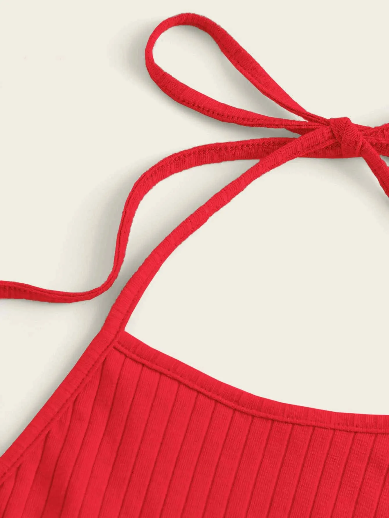 Qutie Solid Rib-knit Halter Top