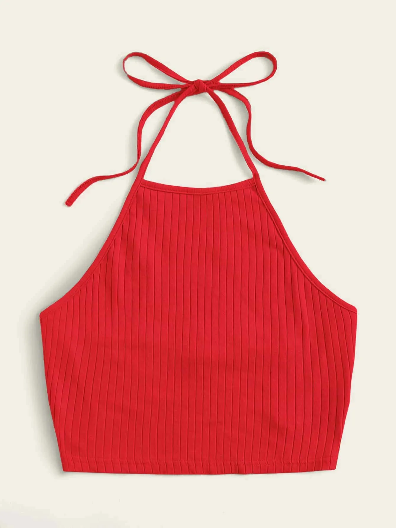 Qutie Solid Rib-knit Halter Top