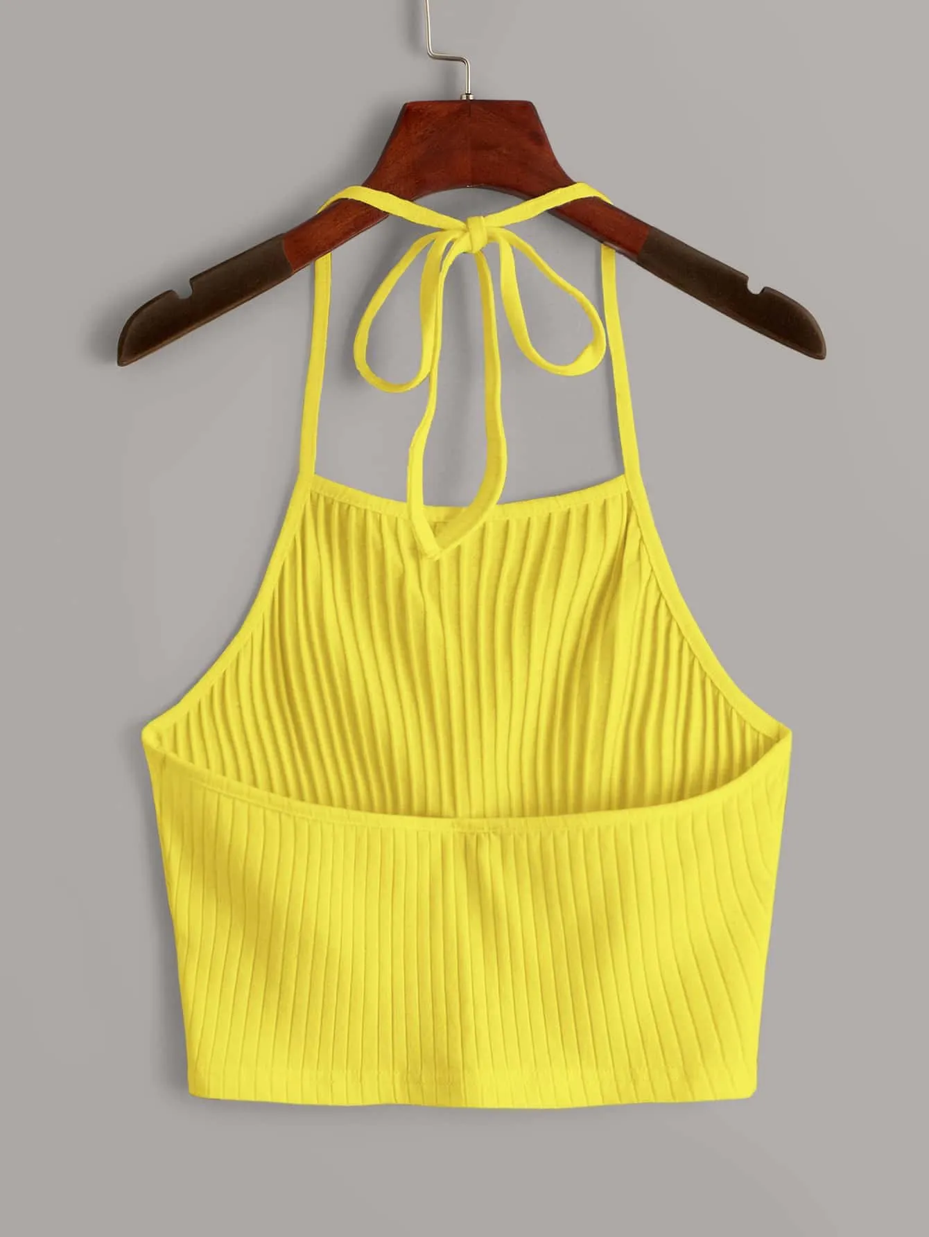 Qutie Solid Rib-knit Halter Top