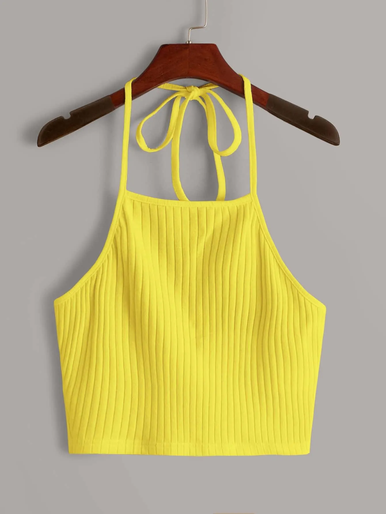 Qutie Solid Rib-knit Halter Top