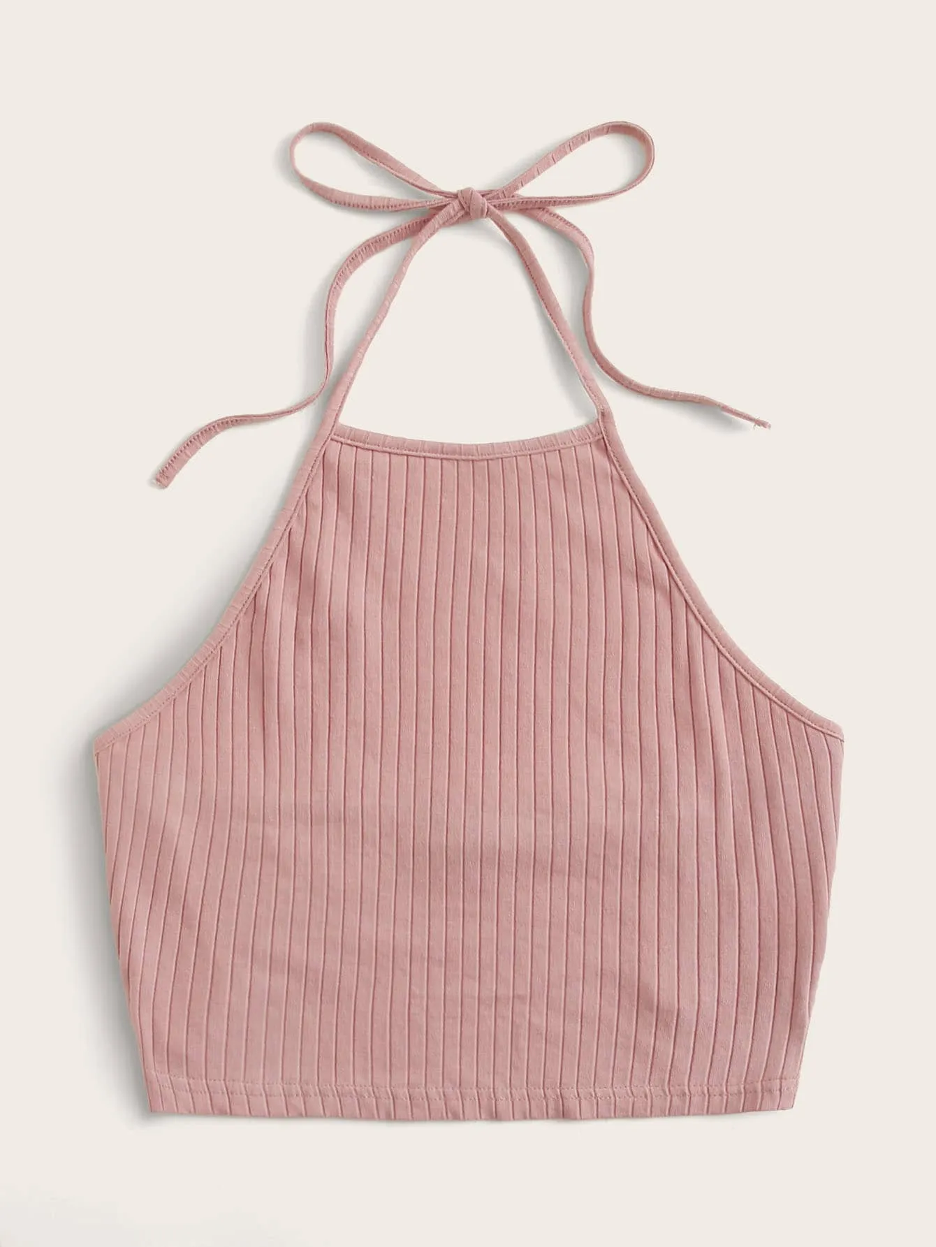 Qutie Solid Rib-knit Halter Top