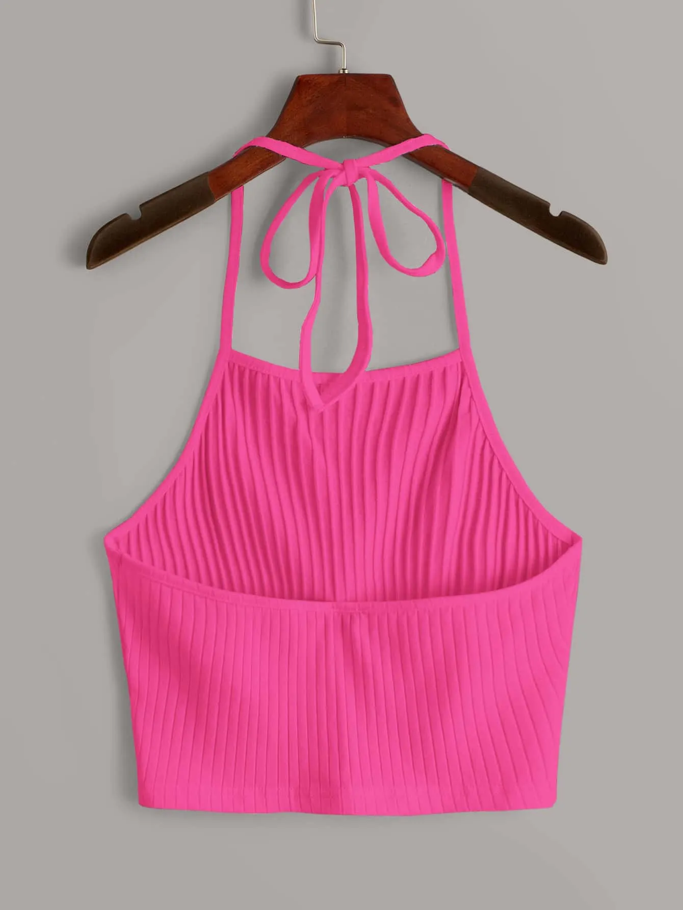 Qutie Solid Rib-knit Halter Top