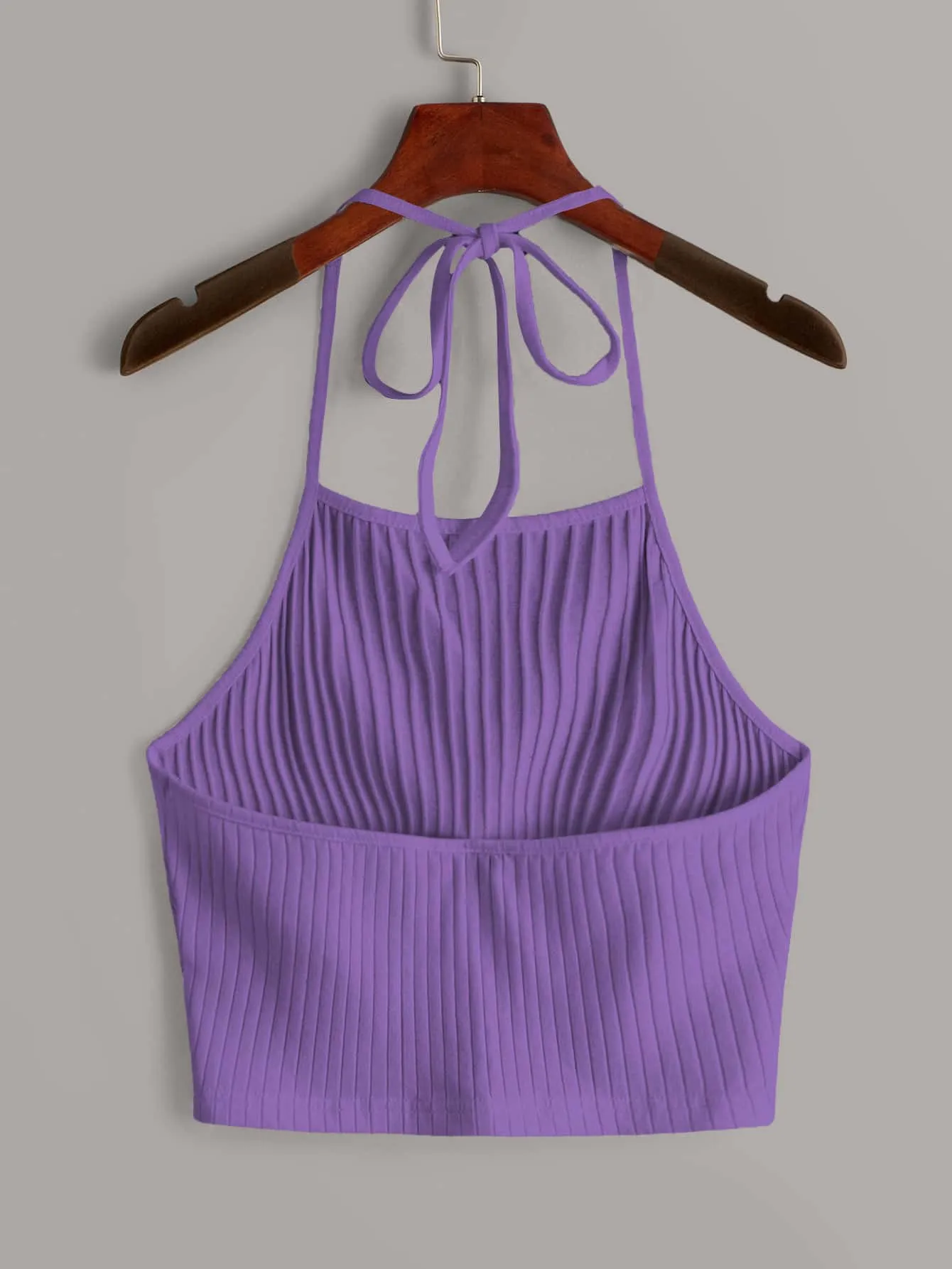 Qutie Solid Rib-knit Halter Top