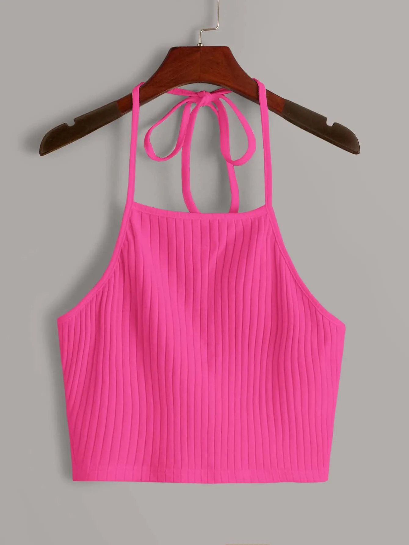 Qutie Solid Rib-knit Halter Top