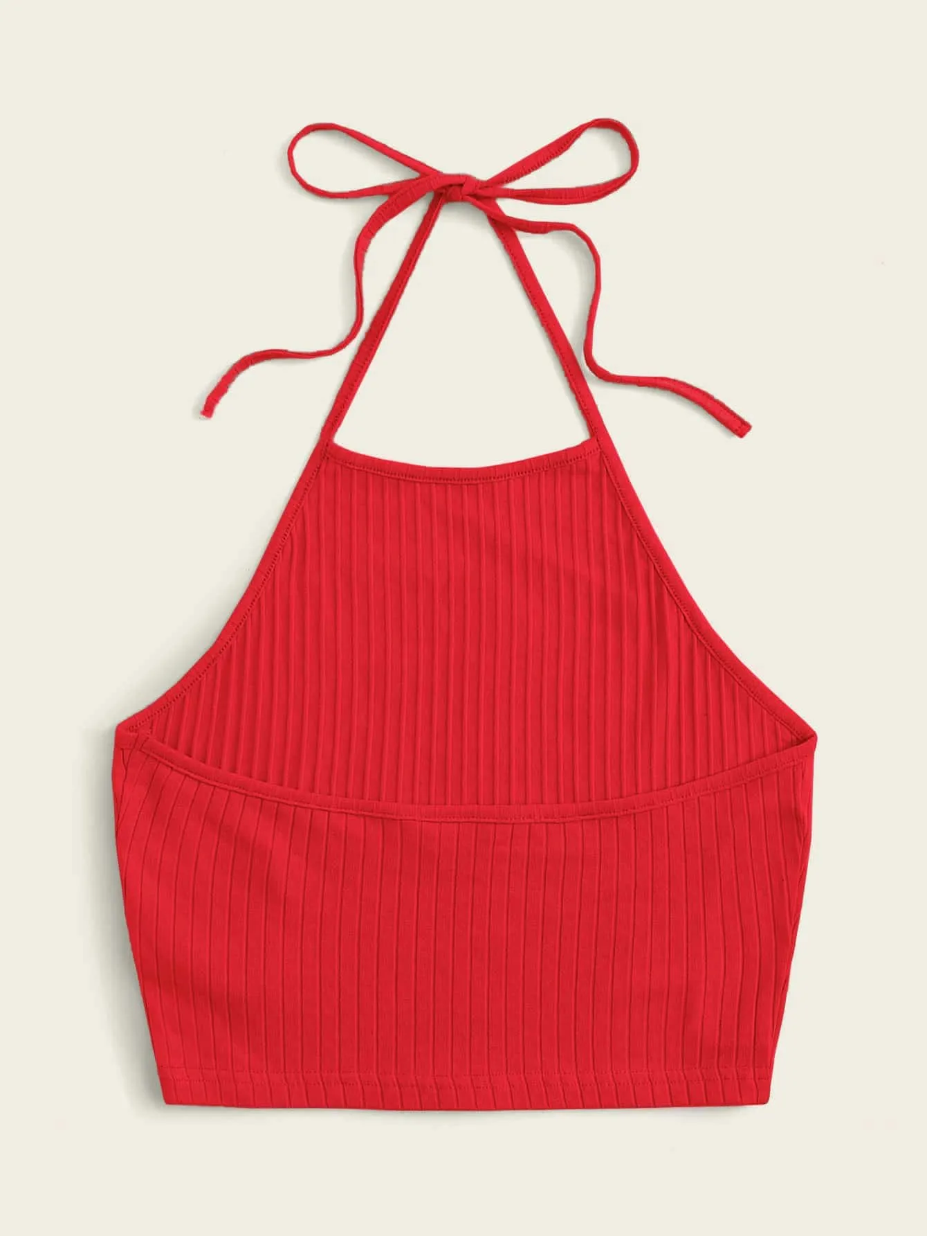 Qutie Solid Rib-knit Halter Top
