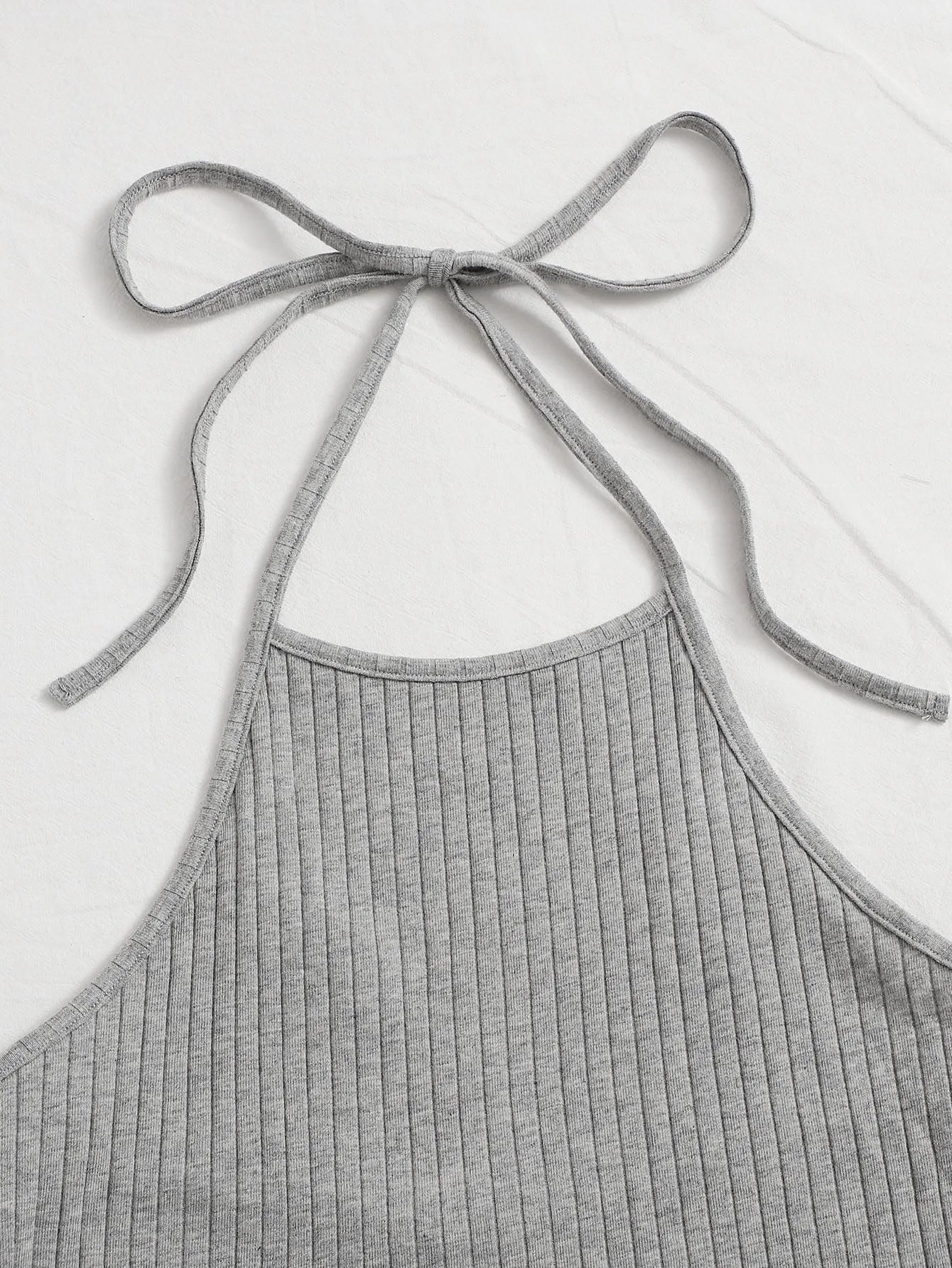 Qutie Solid Rib-knit Halter Top