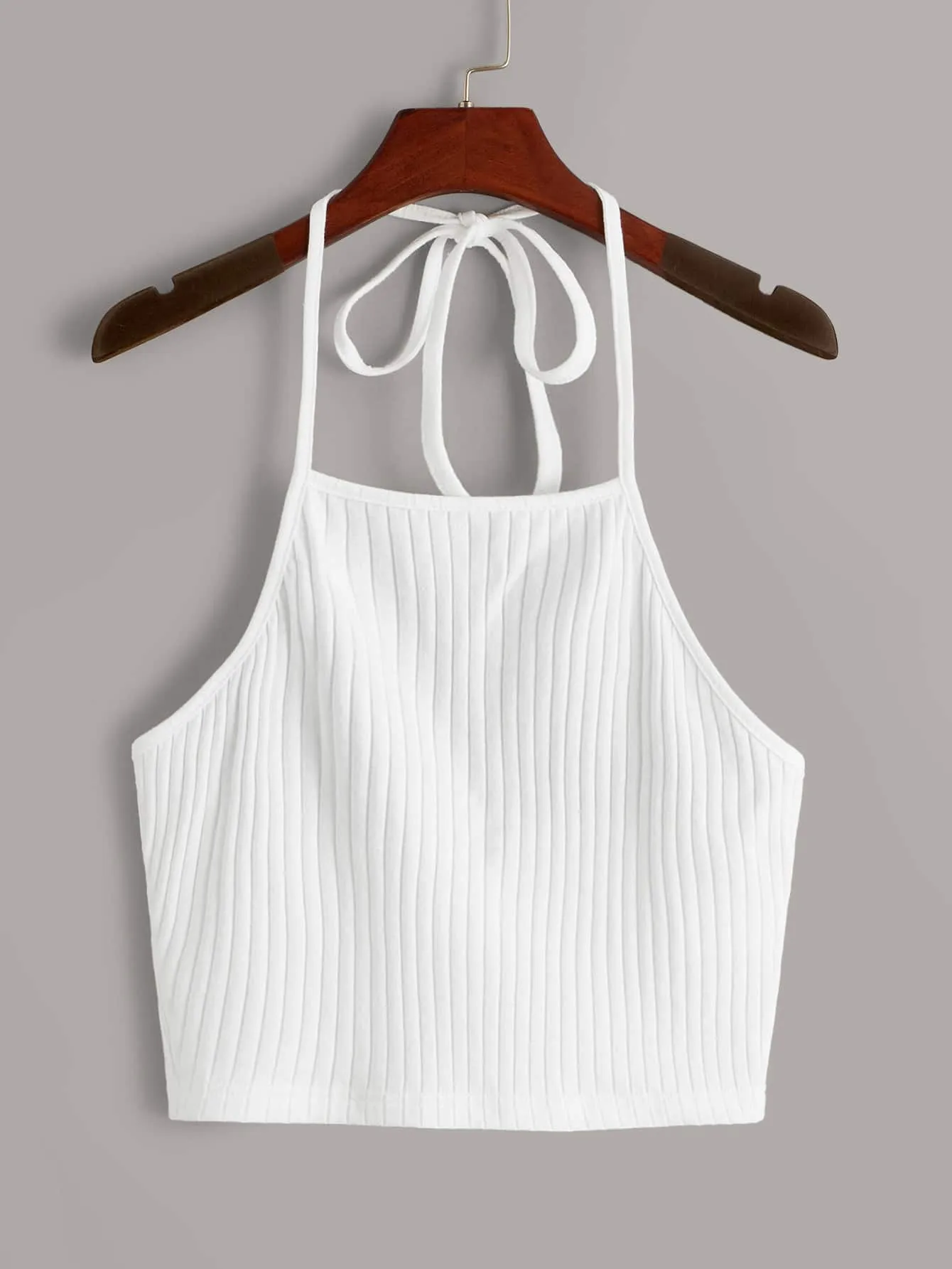Qutie Solid Rib-knit Halter Top