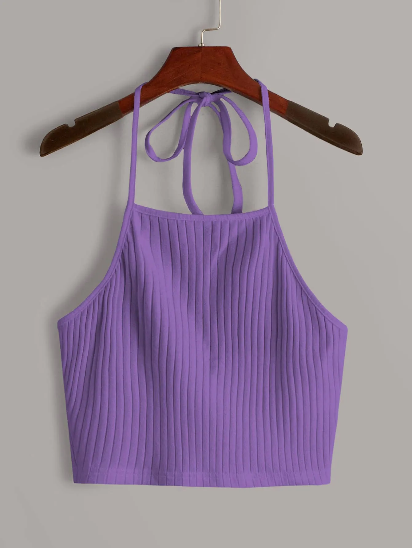 Qutie Solid Rib-knit Halter Top