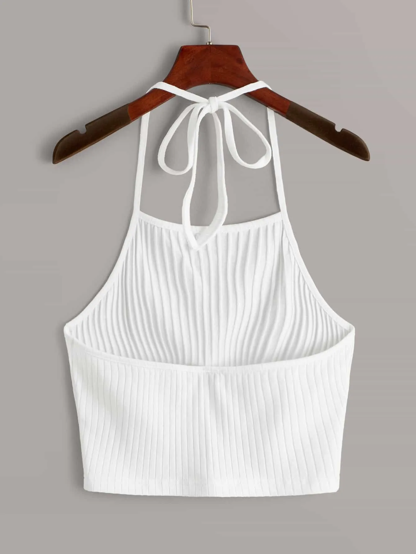 Qutie Solid Rib-knit Halter Top