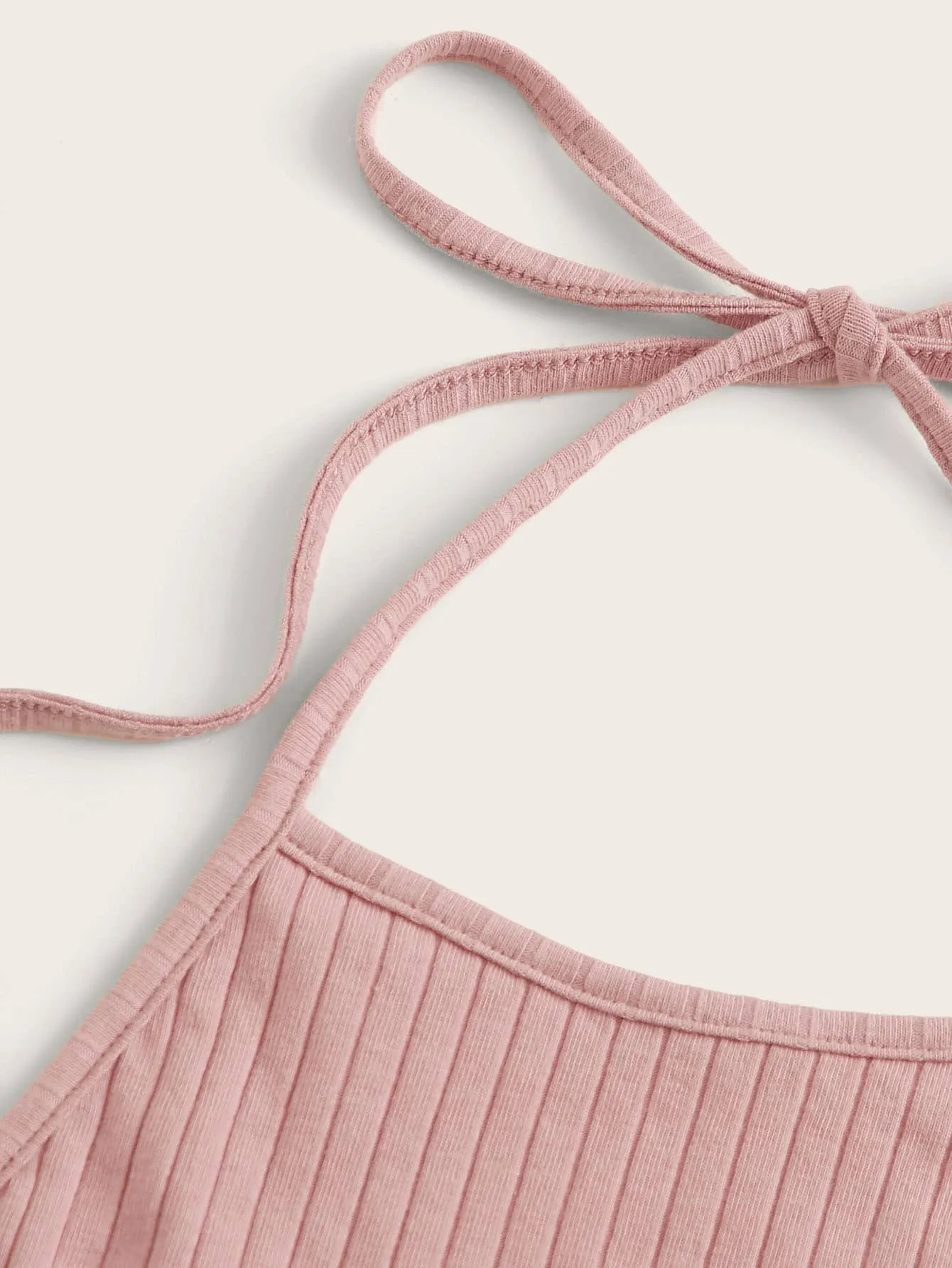 Qutie Solid Rib-knit Halter Top