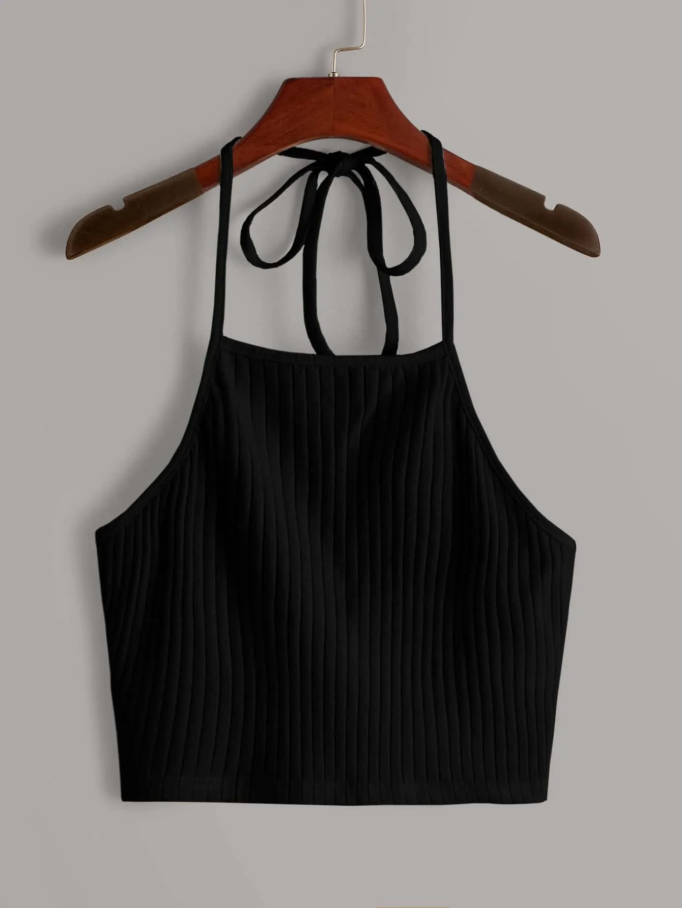 Qutie Solid Rib-knit Halter Top