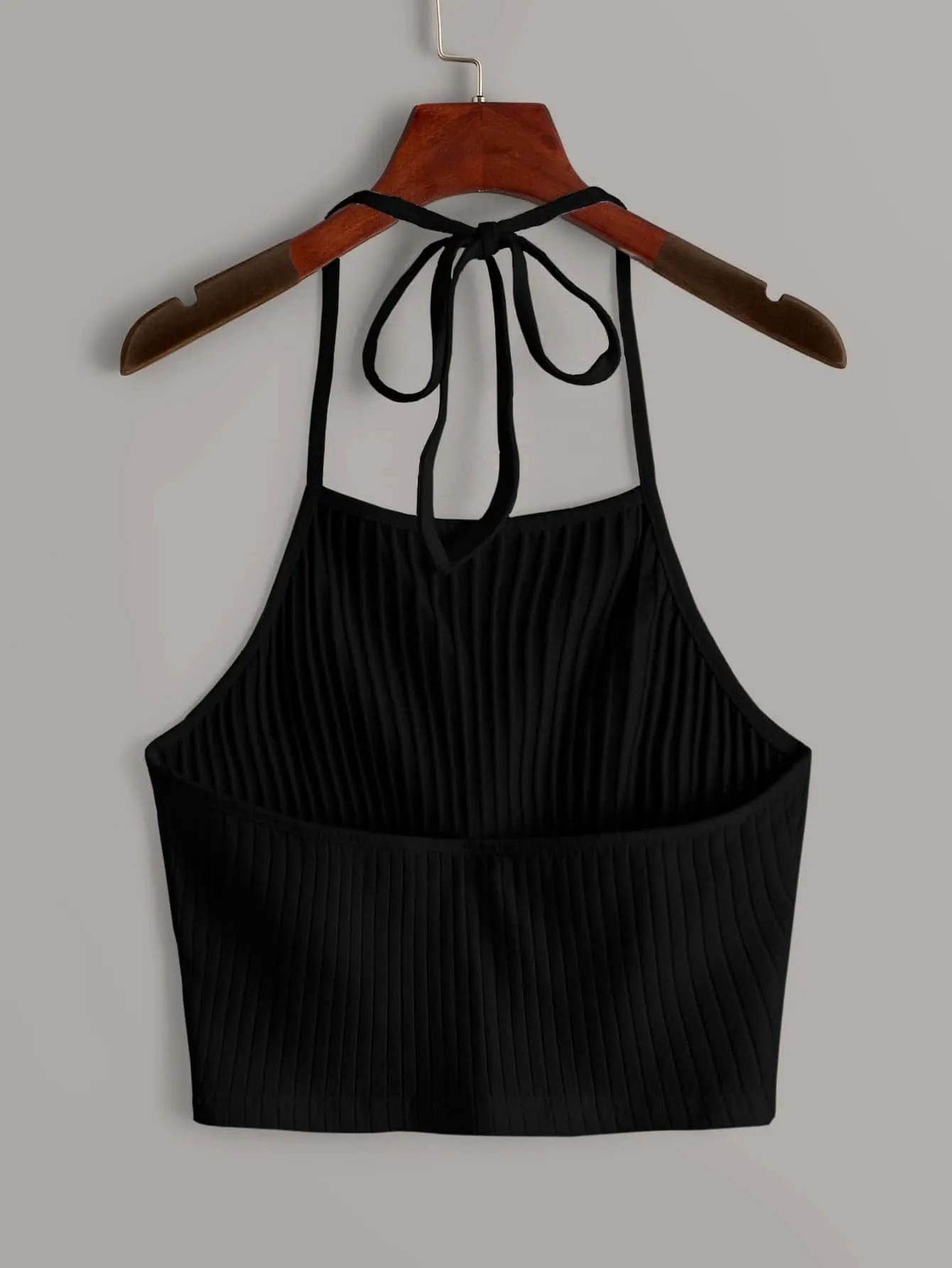 Qutie Solid Rib-knit Halter Top