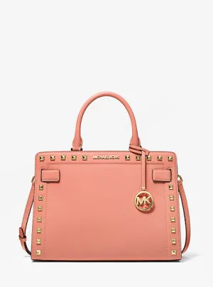 Rayne Medium Studded Saffiano Leather Satchel