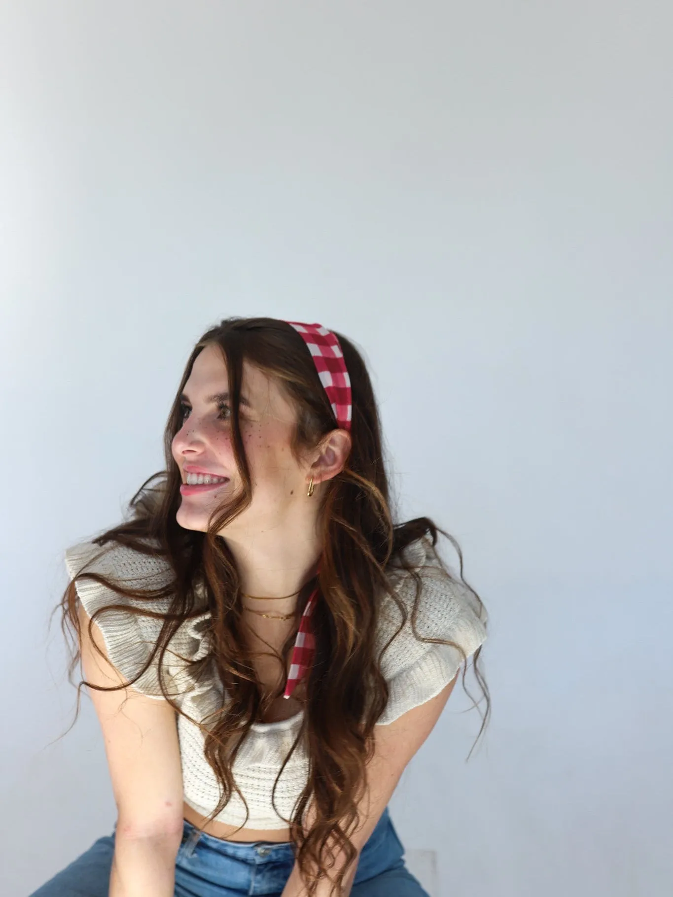 RED GINGHAM HAIR SCARF