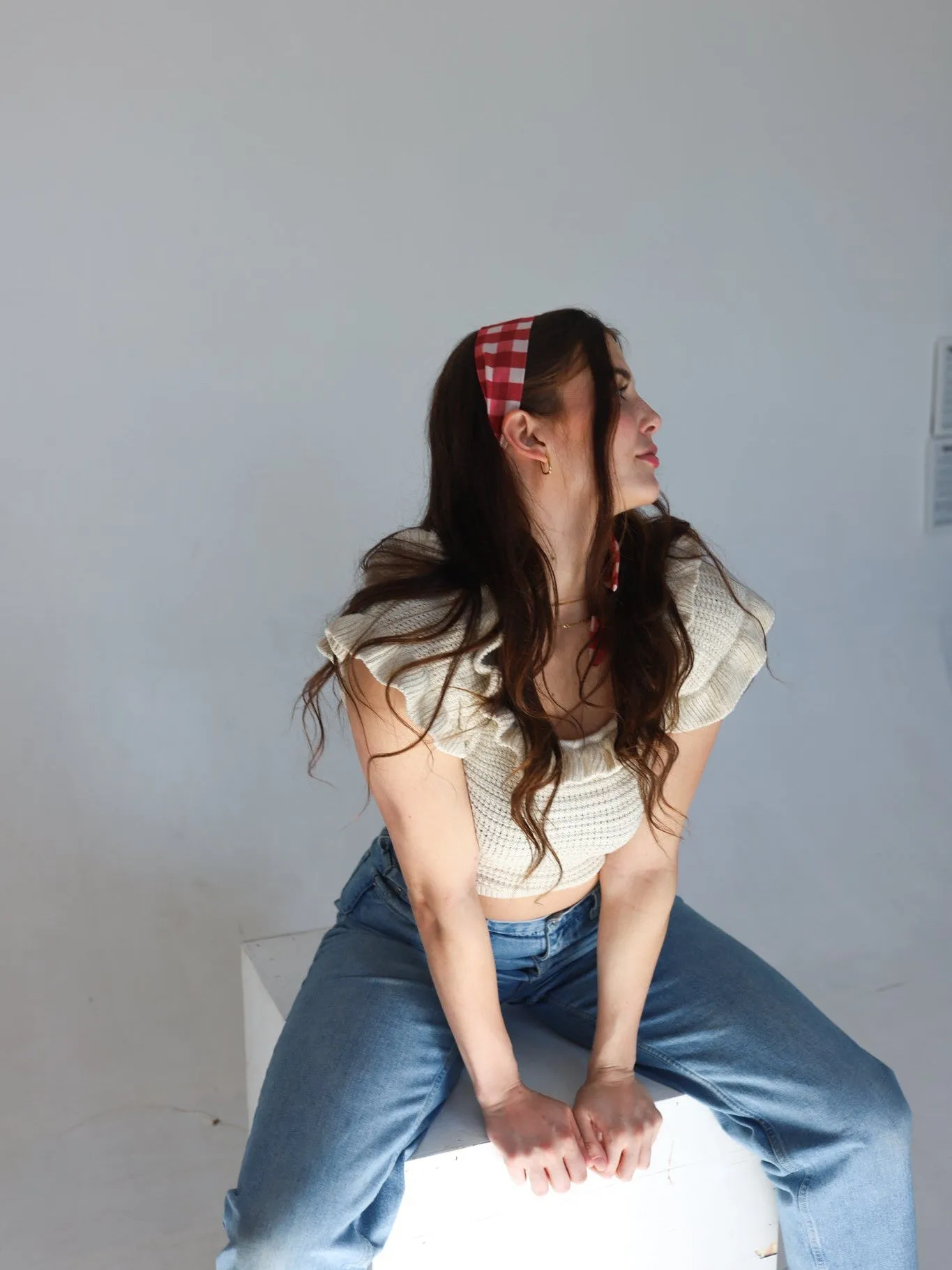 RED GINGHAM HAIR SCARF