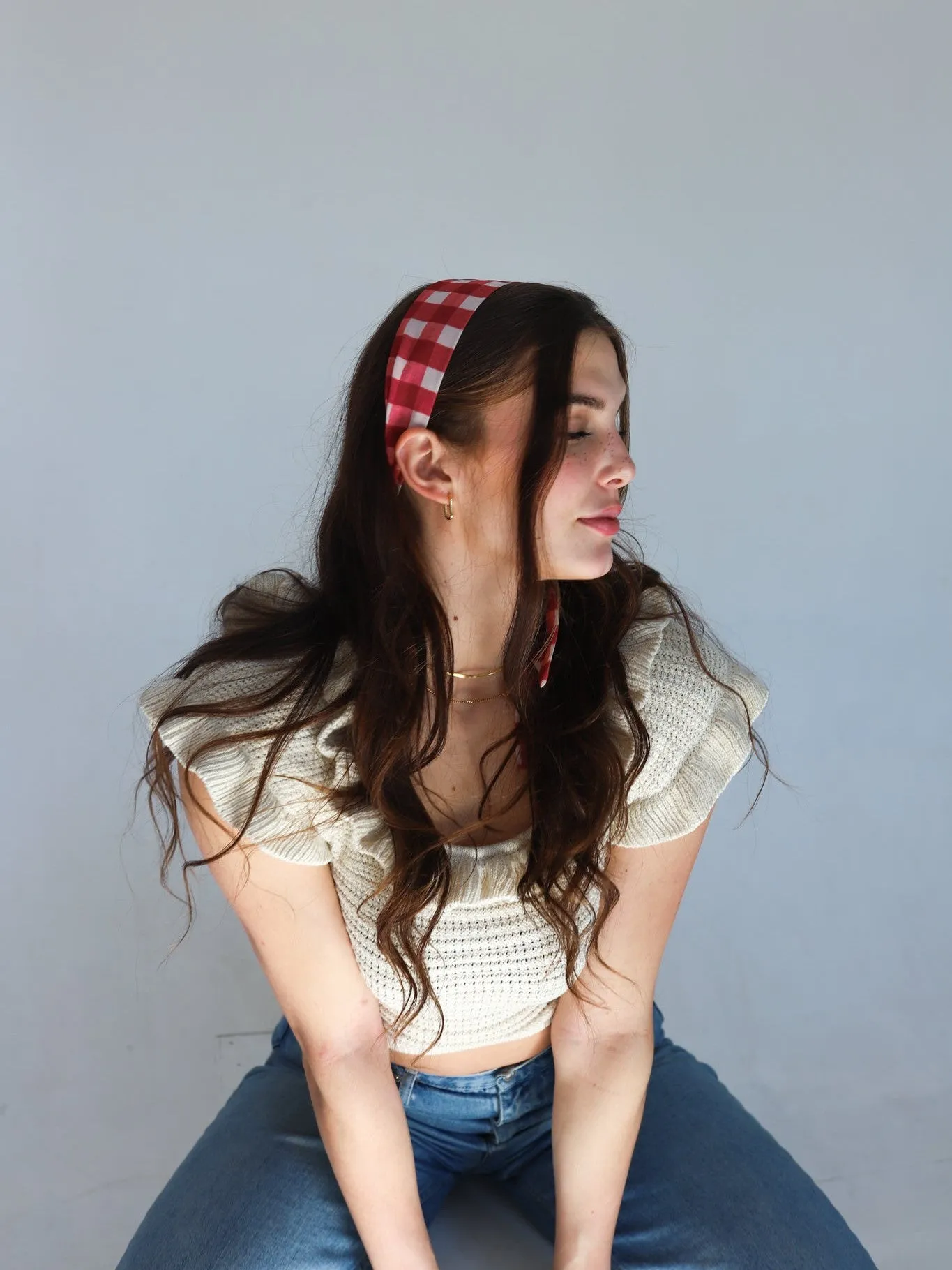 RED GINGHAM HAIR SCARF