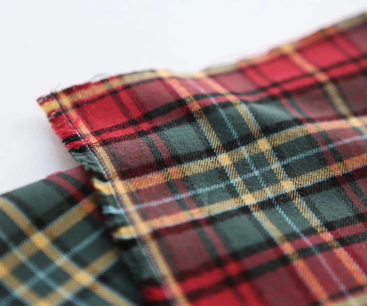 Red Green Tartan Plaid Christmas Brushed Cotton Fabric - Quality Korean Christmas Checkered Fabric - By the Yard /57278