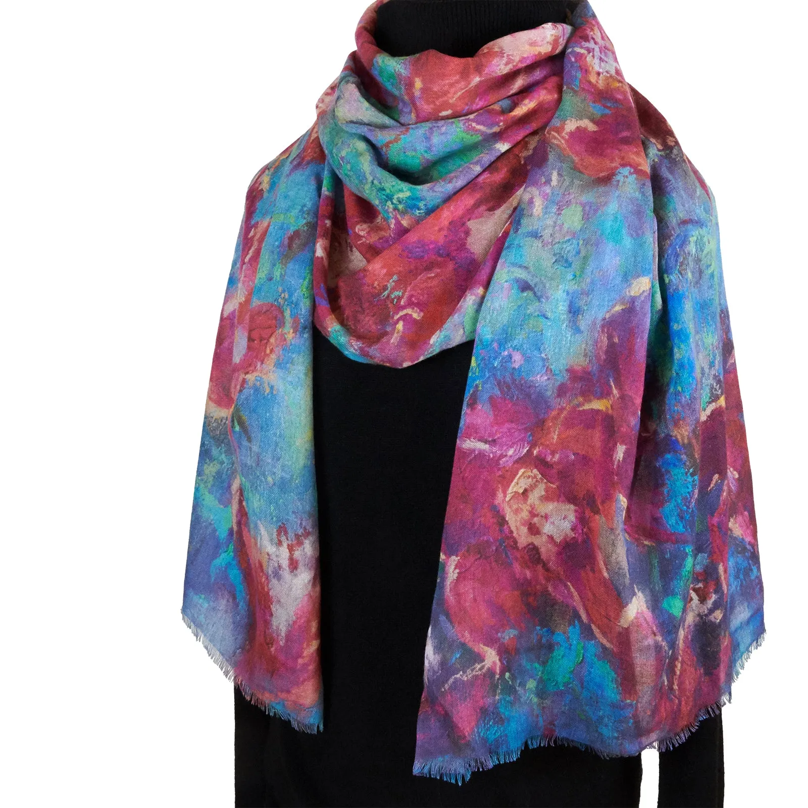 Red Orchids, 82-inch Long Italian Cashmere-Silk Scarf