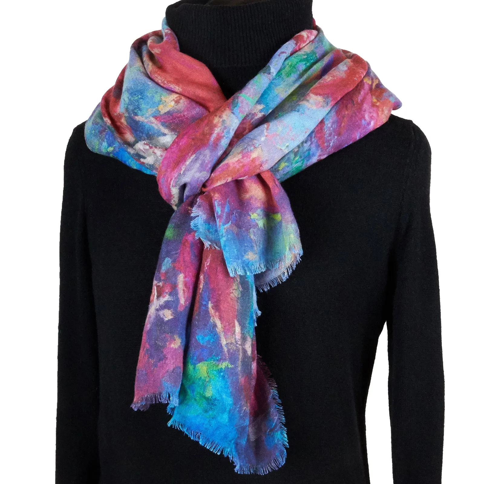 Red Orchids, 82-inch Long Italian Cashmere-Silk Scarf