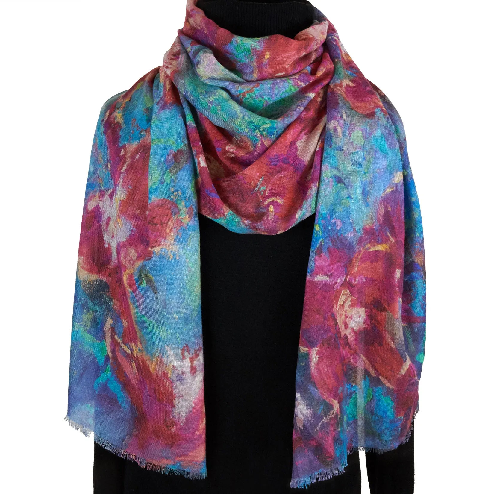 Red Orchids, 82-inch Long Italian Cashmere-Silk Scarf