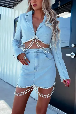 Reign Rhinestone Set- Blue Denim