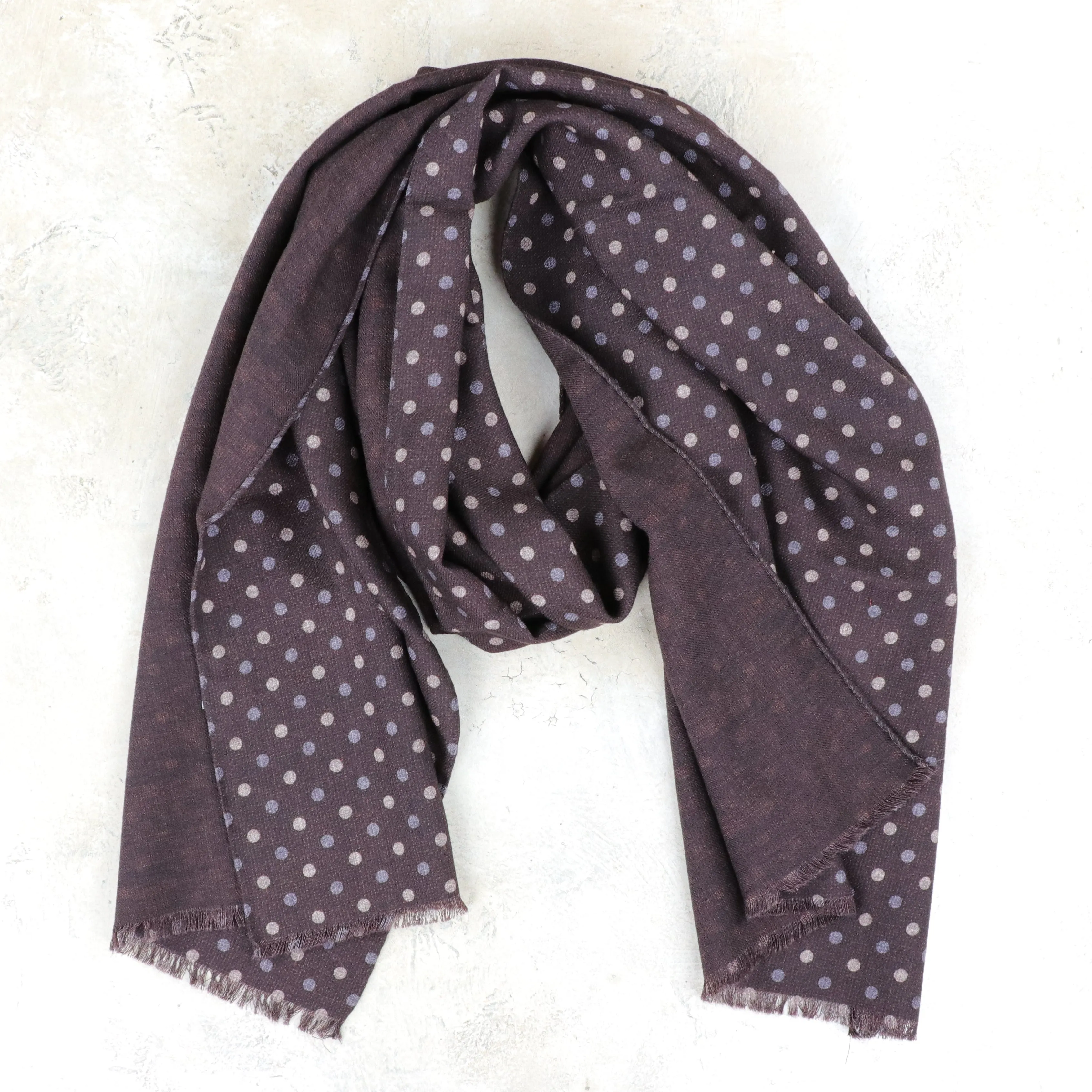 Reversible Wool Scarf - Brown Dots/Solid