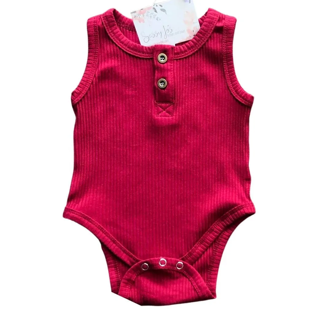 Ribbed Henley Sleeveless Bodysuits