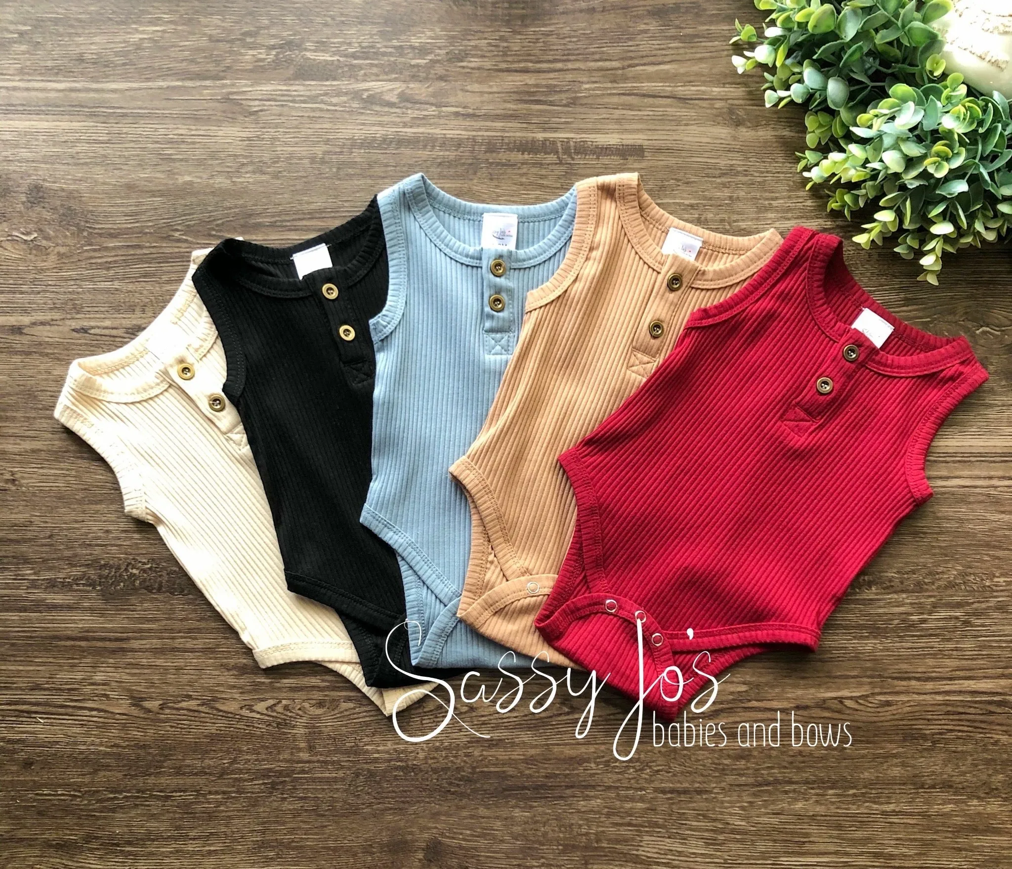 Ribbed Henley Sleeveless Bodysuits