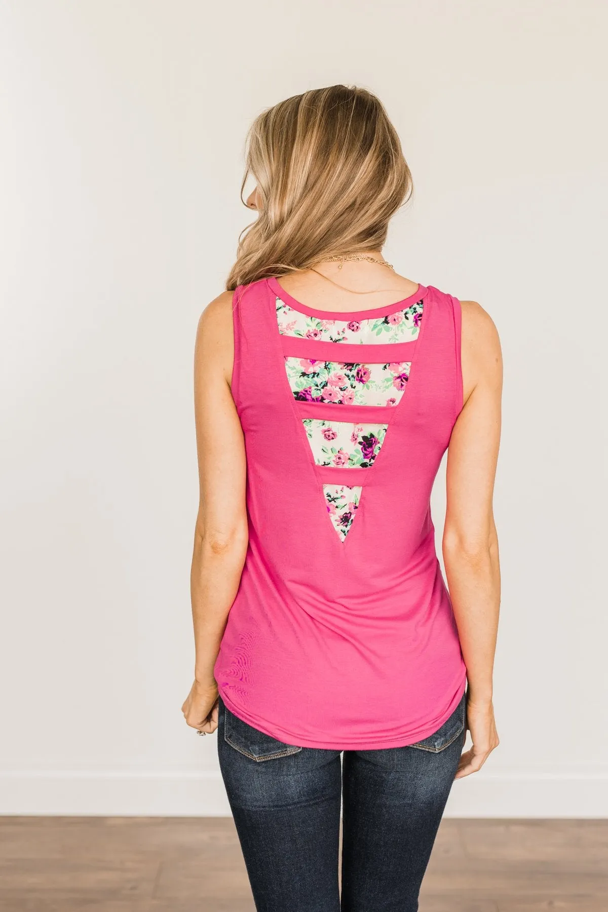 Right Away Floral Pocket Tank Top- Fuchsia